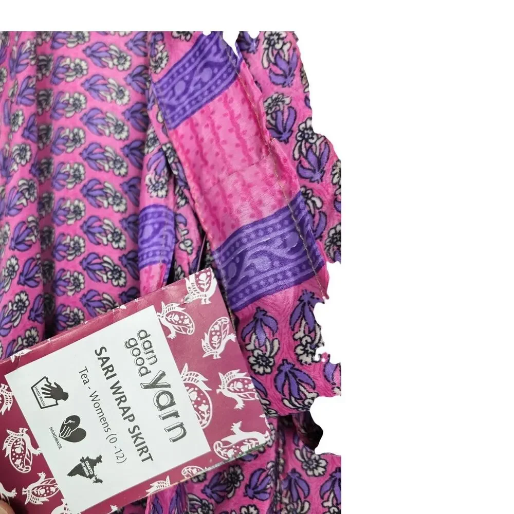 NEW Darn Good Yarn Sari Wrap Skirt Tea 0-12 Reversible Boho Floral Whimsygoth - Picture 6 of 7